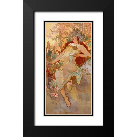 Automne Black Modern Wood Framed Art Print with Double Matting by Mucha, Alphonse
