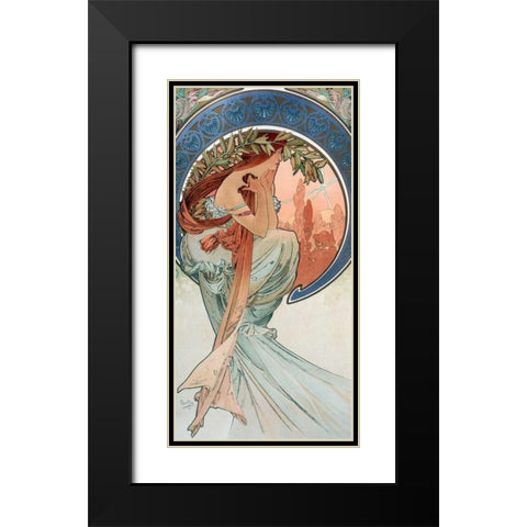 La-poesie Black Modern Wood Framed Art Print with Double Matting by Mucha, Alphonse