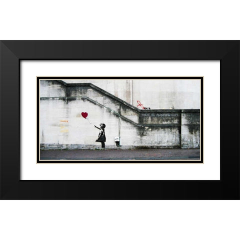 South Bank London-graffiti attributed to Banksy Black Modern Wood Framed Art Print with Double Matting by Anonymous