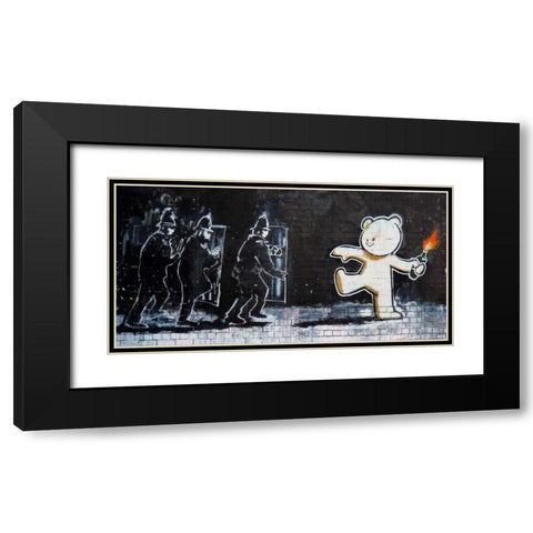 Stokes Croft Road, Bristol (graffiti attributed to Banksy) Black Modern Wood Framed Art Print with Double Matting by Anonymous (attributed to Banksy)