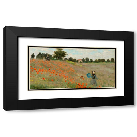 Coquelicots Black Modern Wood Framed Art Print with Double Matting by Monet, Claude