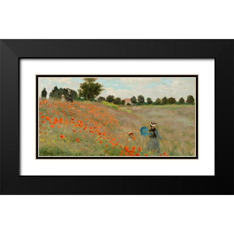 Coquelicots Black Modern Wood Framed Art Print with Double Matting by Monet, Claude