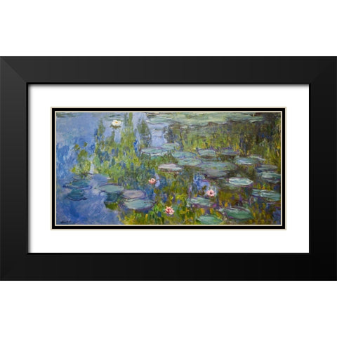 Water Lilies Black Modern Wood Framed Art Print with Double Matting by Monet, Claude