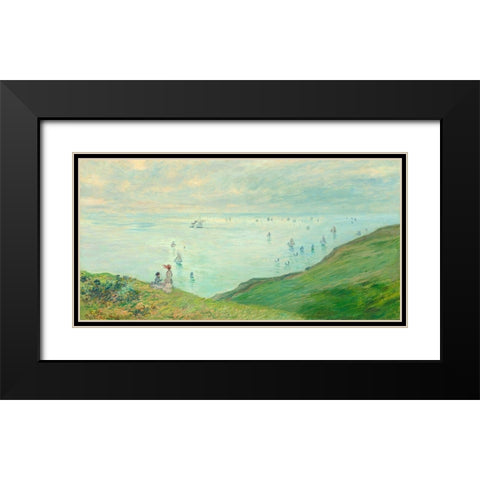 Cliffs at Pourville Black Modern Wood Framed Art Print with Double Matting by Monet, Claude