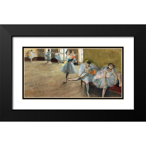 The Dance Class (detail) Black Modern Wood Framed Art Print with Double Matting by Degas, Edgar