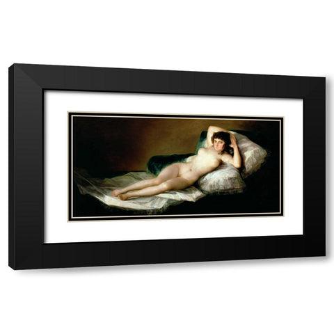La Maja desnuda Black Modern Wood Framed Art Print with Double Matting by Goya, Francisco