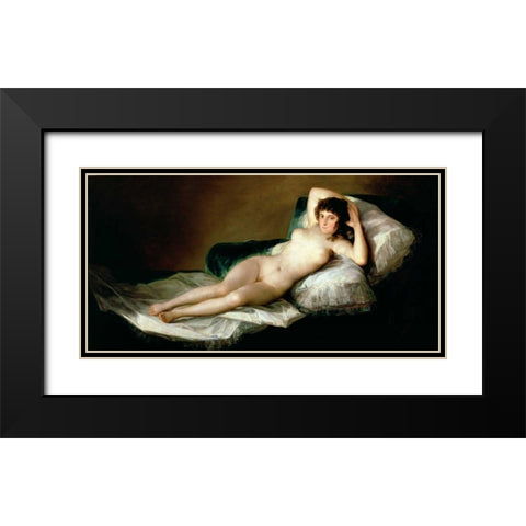 La Maja desnuda Black Modern Wood Framed Art Print with Double Matting by Goya, Francisco