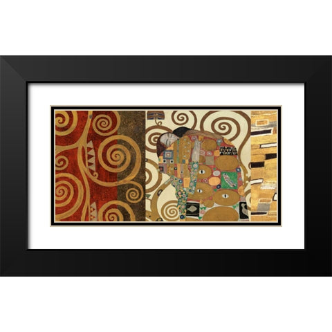 The Embrace-Gold Black Modern Wood Framed Art Print with Double Matting by Klimt, Gustav
