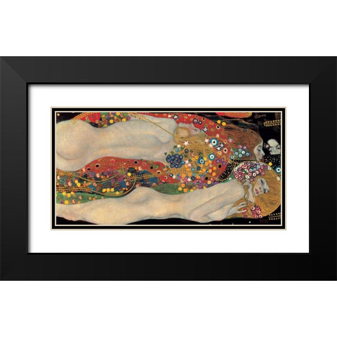 Sea Serpents Black Modern Wood Framed Art Print with Double Matting by Klimt, Gustav
