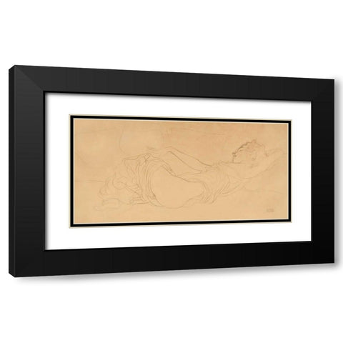 Sleeping Woman Black Modern Wood Framed Art Print with Double Matting by Klimt, Gustav