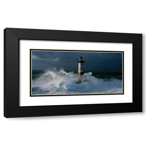 Phare d Ar-Men lors d une tempete Black Modern Wood Framed Art Print with Double Matting by Guichard, Jean