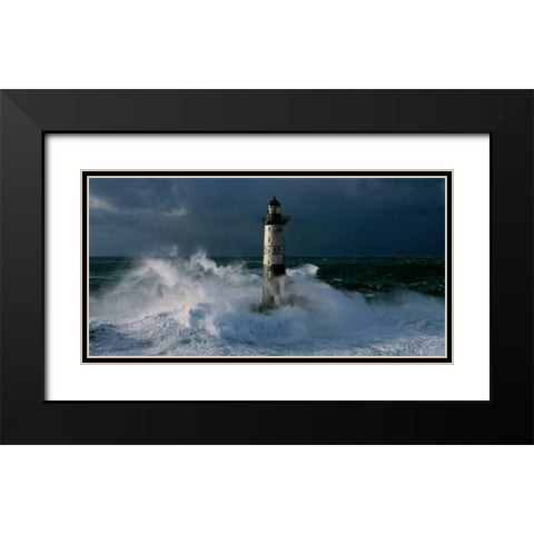 Phare d Ar-Men lors d une tempete Black Modern Wood Framed Art Print with Double Matting by Guichard, Jean