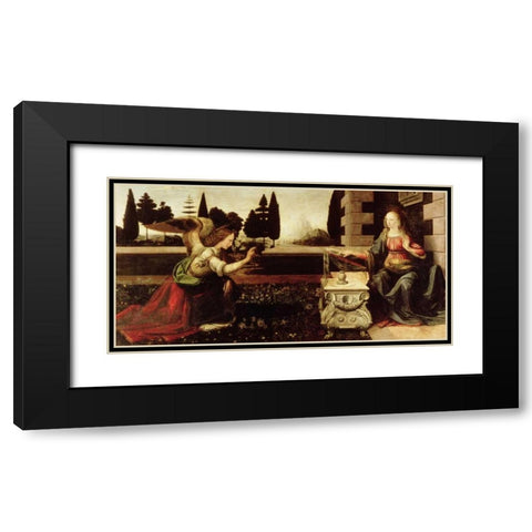 Annunciazione Black Modern Wood Framed Art Print with Double Matting by da Vinci, Leonardo