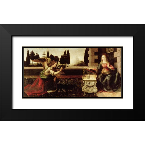 Annunciazione Black Modern Wood Framed Art Print with Double Matting by da Vinci, Leonardo