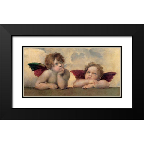 Angeli - Madonna Sistina Black Modern Wood Framed Art Print with Double Matting by Raffaello
