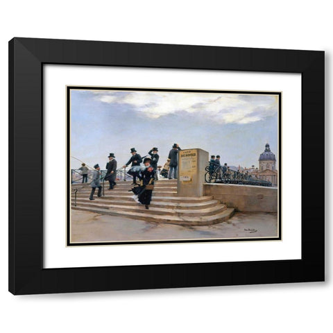 On the Pont des Arts, Paris (detail) Black Modern Wood Framed Art Print with Double Matting by Beraud, Jean