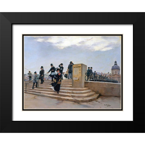 On the Pont des Arts, Paris (detail) Black Modern Wood Framed Art Print with Double Matting by Beraud, Jean