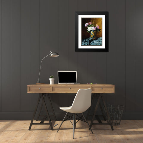 Peonies in a Vase (detail) Black Modern Wood Framed Art Print with Double Matting by Grossi, Carlo