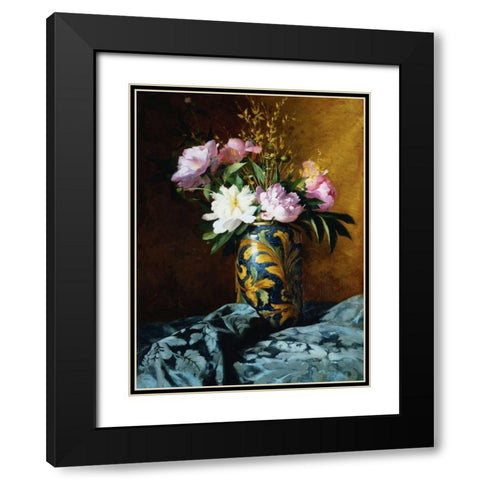 Peonies in a Vase (detail) Black Modern Wood Framed Art Print with Double Matting by Grossi, Carlo