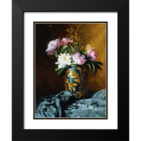 Peonies in a Vase (detail) Black Modern Wood Framed Art Print with Double Matting by Grossi, Carlo