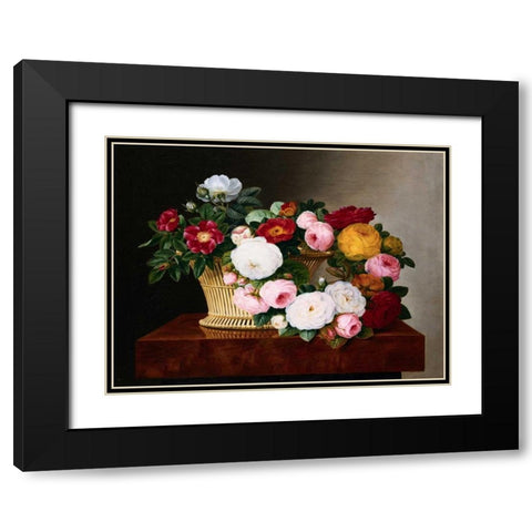 Still Life of Roses Black Modern Wood Framed Art Print with Double Matting by Jensen, Johan Laurentz