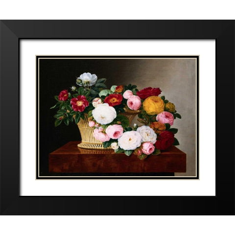 Still Life of Roses Black Modern Wood Framed Art Print with Double Matting by Jensen, Johan Laurentz