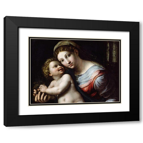 Madonna e Bambino (detail) Black Modern Wood Framed Art Print with Double Matting by Giulio Romano