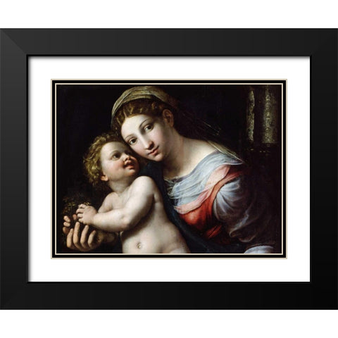 Madonna e Bambino (detail) Black Modern Wood Framed Art Print with Double Matting by Giulio Romano