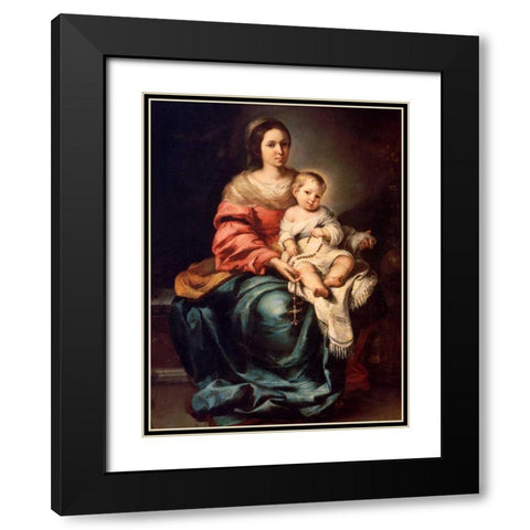 Madonna del Rosario Black Modern Wood Framed Art Print with Double Matting by Murillo, Bartolome Esteban