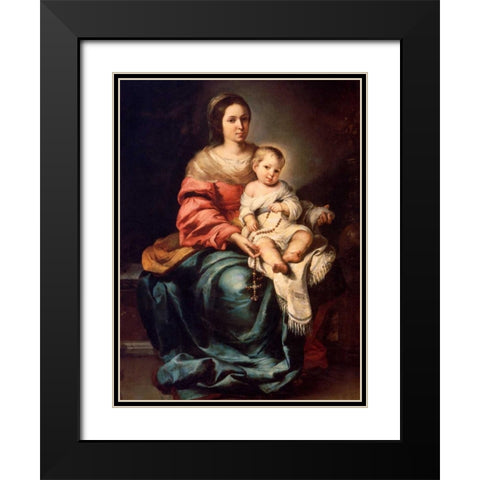 Madonna del Rosario Black Modern Wood Framed Art Print with Double Matting by Murillo, Bartolome Esteban
