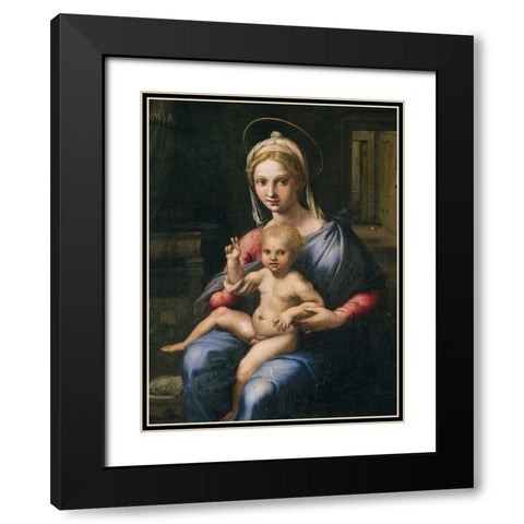 Vergine e Bambino Black Modern Wood Framed Art Print with Double Matting by Giulio Romano