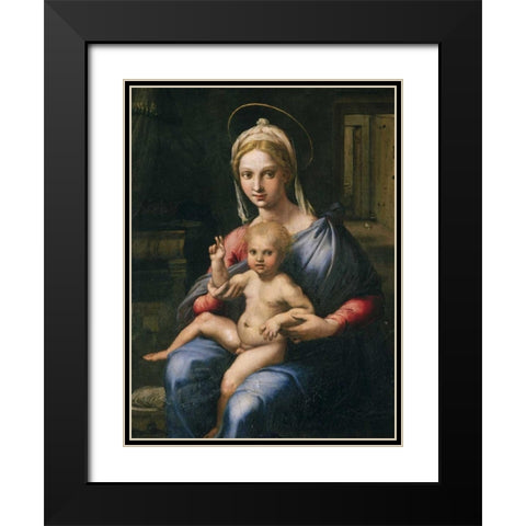 Vergine e Bambino Black Modern Wood Framed Art Print with Double Matting by Giulio Romano