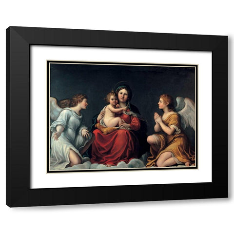 Madonna con Bambino ed angeli Black Modern Wood Framed Art Print with Double Matting by Albani, Francesco