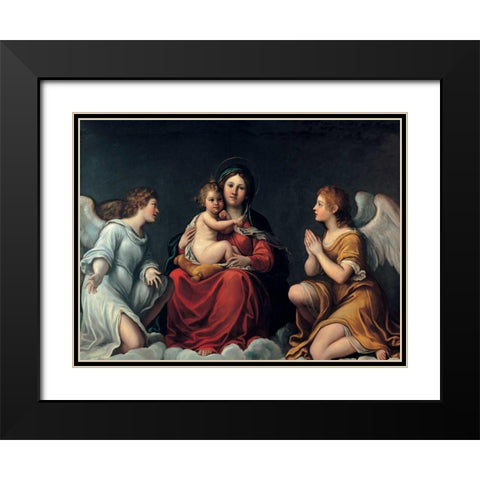 Madonna con Bambino ed angeli Black Modern Wood Framed Art Print with Double Matting by Albani, Francesco
