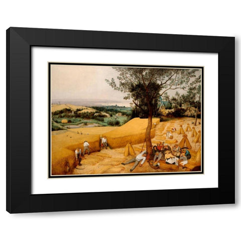 The Harvesters Black Modern Wood Framed Art Print with Double Matting by Bruegel the Elder, Pieter