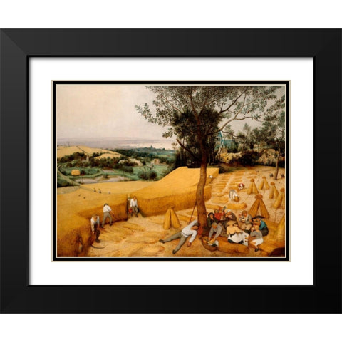 The Harvesters Black Modern Wood Framed Art Print with Double Matting by Bruegel the Elder, Pieter