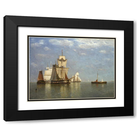 Ships lying off flushing Black Modern Wood Framed Art Print with Double Matting by Clays, Paul Jean