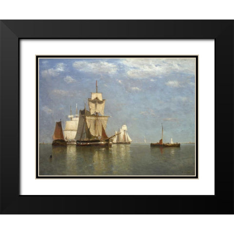 Ships lying off flushing Black Modern Wood Framed Art Print with Double Matting by Clays, Paul Jean