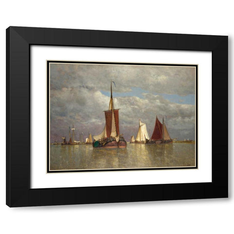 Ships lying near Dordrecht Black Modern Wood Framed Art Print with Double Matting by Clays, Paul Jean