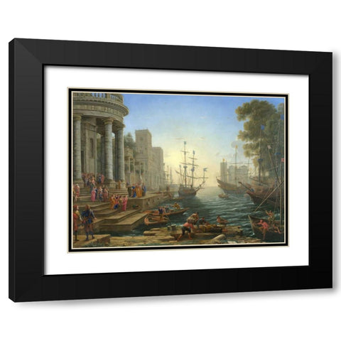 Seaport with the embarkation of Saint Ursula Black Modern Wood Framed Art Print with Double Matting by Gellee, Claude