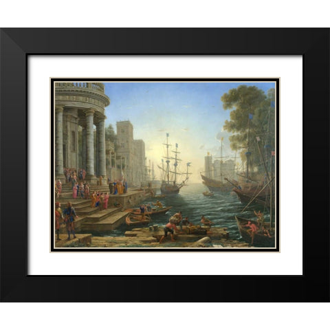 Seaport with the embarkation of Saint Ursula Black Modern Wood Framed Art Print with Double Matting by Gellee, Claude