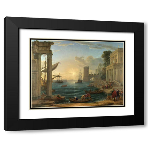 Seaport with the embarkation of the Queen of Sheba Black Modern Wood Framed Art Print with Double Matting by Gellee, Claude