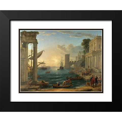 Seaport with the embarkation of the Queen of Sheba Black Modern Wood Framed Art Print with Double Matting by Gellee, Claude