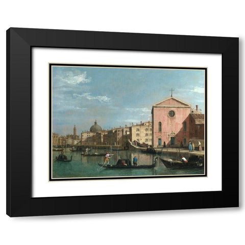 The Grand Canal facing Santa Croce, Venice Black Modern Wood Framed Art Print with Double Matting by Follower of Canaletto