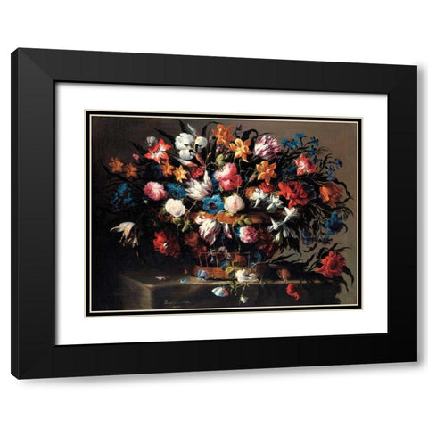 Small basket of Flowers Black Modern Wood Framed Art Print with Double Matting by de Arellano, Juan