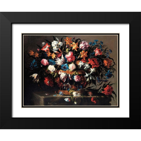 Small basket of Flowers Black Modern Wood Framed Art Print with Double Matting by de Arellano, Juan