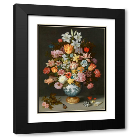 A still life of flowers in a Wan-Li Vase Black Modern Wood Framed Art Print with Double Matting by Bosschaert the Elder, Ambrosius