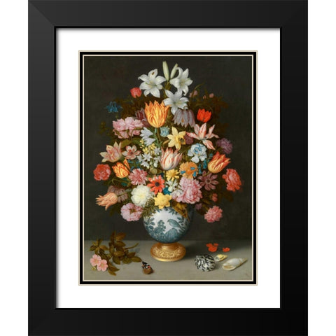 A still life of flowers in a Wan-Li Vase Black Modern Wood Framed Art Print with Double Matting by Bosschaert the Elder, Ambrosius
