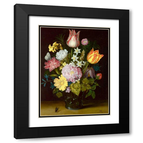 Flowers in a glass vase Black Modern Wood Framed Art Print with Double Matting by Bosschaert the Elder, Ambrosius