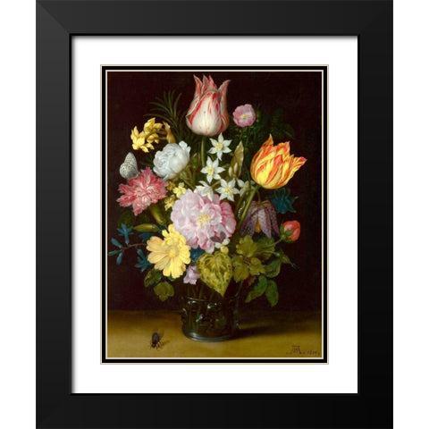 Flowers in a glass vase Black Modern Wood Framed Art Print with Double Matting by Bosschaert the Elder, Ambrosius